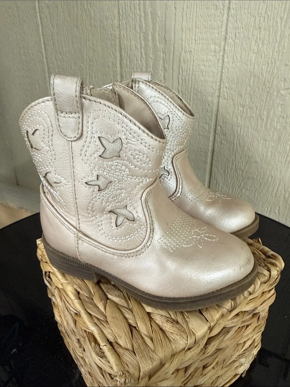 Cat & Jack Metallic Rose Gold Kids Cowboy Boots